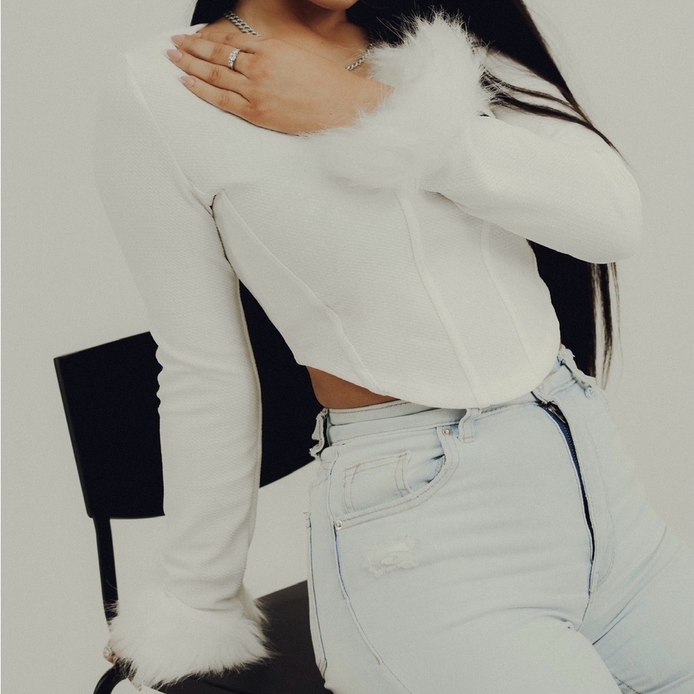 White Feather-Trim Corset Top